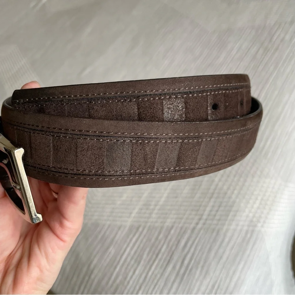 Remo Tulliani Dark Brown Leather Belt Mens 38 Cashmere Suede - DESC